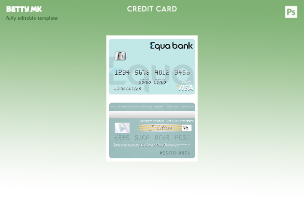 Модерен стил шаблон за виза дебитна картичка Чешка Equa Bank